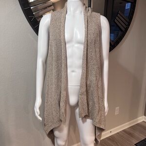 Women's Oatmeal Open-Front Sleeveless Long-Line Cardigan
